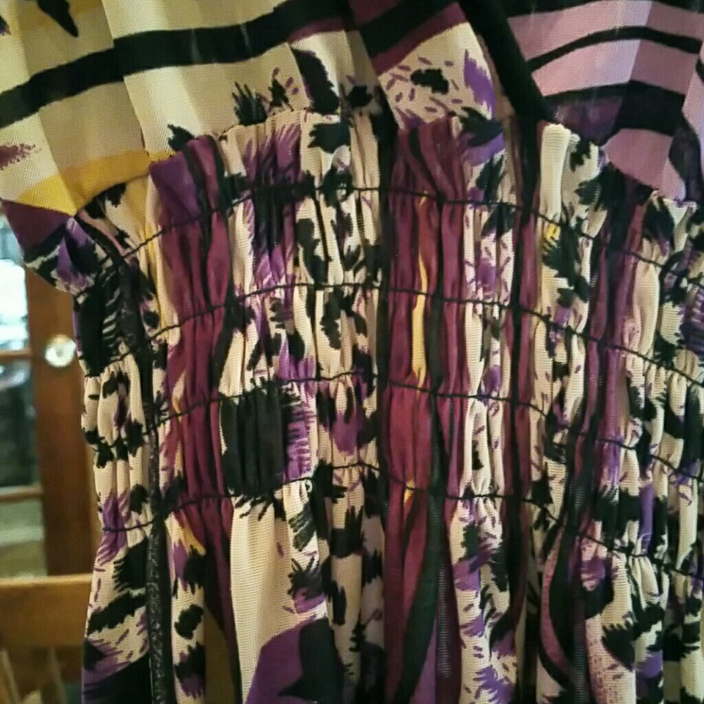 Multi Colored String Tie Maxi V Neck Sun Dress Wi… - image 4